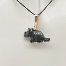 Load image into Gallery viewer, Hematite Triceratops Dinosaur with 14K Gold-Filled Pendant 509303HMG