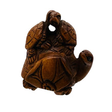 Load image into Gallery viewer, Terrific Carved Boxwood Turtle Mommie Ojime/Netsuke Bead | 24x22x18mm | Brown