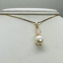 Load image into Gallery viewer, Morganite and Pearl 14K Yellow Gold Filled Pendant | 1" Long | 1 Pendant |