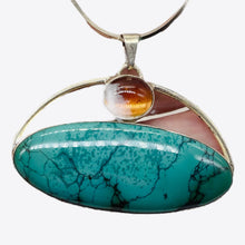 Load image into Gallery viewer, Turquoise Orange Moonstone Sterling Silver Oval Pendant|1 3/4" Long|Orange Fire