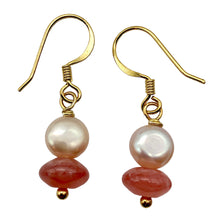 Load image into Gallery viewer, Gem Quality Rhodochrosite Pearl Drop Golden French Wire Earrings