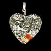 Load image into Gallery viewer, Limbcast Agate Agate Valentine Heart Silver Pendant | 28x28x2mm | Moss Green |