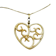 Load image into Gallery viewer, Heart Shape Delicate Carved Bone 14K Gold Filled Pendant| 1 3/4" Long | Cream |