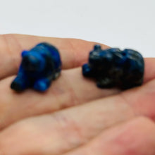 Load image into Gallery viewer, Roar! 2 Hand Carved Natural Lapis Bear Animal Beads | 13x18x7mm | Blue, white