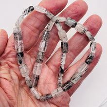 Load image into Gallery viewer, Tourmalinated Quartz Rectangular Bead Strand | 12x8x5mm| Clear White Black | 33|