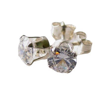 Load image into Gallery viewer, April Birthstone 5mm Clear Cubic Zircon & 925 Sterling Silver Stud Earrings