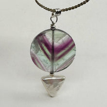 Load image into Gallery viewer, Fluorite and Pearl Sterling Silver Pendant | 1 3/4" Long | Purple, White |