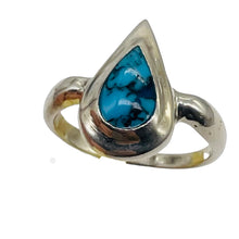 Load image into Gallery viewer, Turquoise Sterling Silver Teardrop Ring | Size 7.75 | Blue Black | 1 Ring |