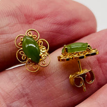 Load image into Gallery viewer, Aventurine Gold Trimmed Sterling Silver Oval Earrings| 7x4mm | Green | 1 Pair |