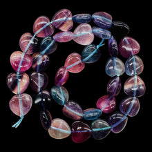 Load image into Gallery viewer, Fluorite Strand Round Heart Beads | 15.5" Long | Blue. Purple. Pink | 35 Beads |