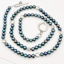 Load image into Gallery viewer, Dramatic Blue Rainbow Peacock Freshwater Pearl Sterling Silver 20" Necklace