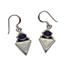 Load image into Gallery viewer, Amethyst Sterling Silver Triangle Earrings | 1" Long | Purple | 1 Pair |