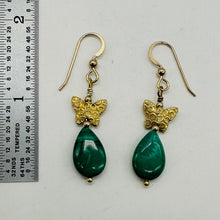 Load image into Gallery viewer, Malachite and Butterfly 14K Gold Filled Earrings | 1 3/4" Long | Green | 1 Pair