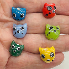 Load image into Gallery viewer, Kitty Cat Ceramic Round | 15mm | Multi-Color | 6 Beads