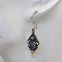 Load image into Gallery viewer, Amethyst Sterling Silver Antiqued Earrings | 1 1/2" Long | Purple | 1 Pair |