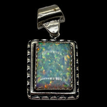 Load image into Gallery viewer, Opal 1 1/4"' Long Sterling Silver Rectangle Pendant | 15x10mm| Green Red White|