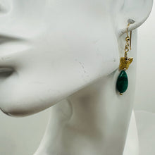 Load image into Gallery viewer, Malachite and Butterfly 14K Gold Filled Earrings | 1 3/4" Long | Green | 1 Pair