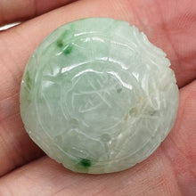 Load image into Gallery viewer, Jade Flat Round Chinese Character Inscribed Bead | 22x12mm| Green White| 1 Bead|