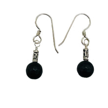 Load image into Gallery viewer, Black Stone - Africa Round Bead and Sterling Silver Earrings| Black Matte|