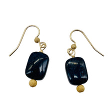 Load image into Gallery viewer, Pietersite Rectangle Bead 14K Gold Filled Earrings | 1 3/4" | Black Blue |