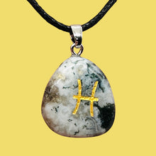 Load image into Gallery viewer, Zodiac Pisces Indian Agate Stone Oval Pendant | 1 1/2" Long | Green | 1 Pendant|