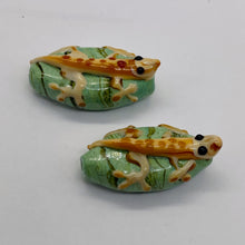 Load image into Gallery viewer, Porcelain Spotted Lizard Beads | 29x11x14 | Green, Tan | 2 Beads |