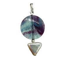 Load image into Gallery viewer, Fluorite and Pearl Sterling Silver Pendant | 1 3/4" Long | Purple, White |