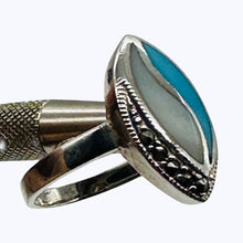 Load image into Gallery viewer, Turquoise Mother of Pearl Marcasite Sterling Silver Ring | Blue, White, Silver |