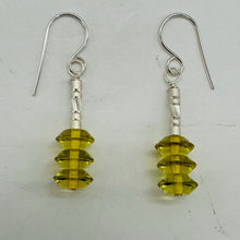 Load image into Gallery viewer, Natural Yellow Green Amber Sterling Silver Dangle Earrings 3 Bead 1.25" Handmade