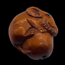 Load image into Gallery viewer, Carved & Signed Boxwood Circus Elephant Ojime/Netsuke Bead | 23x22x15mm | Brown