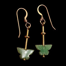 Load image into Gallery viewer, Jade Butterfly 14K Rose Gold Filled Leaf Earrings | 1 3/4" Long| Green | 1 Pair|