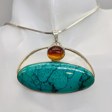 Load image into Gallery viewer, Turquoise Orange Moonstone Sterling Silver Oval Pendant|1 3/4" Long|Orange Fire