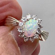 Load image into Gallery viewer, Gemstone Oval CZ Opal Sterling Silver Ring | 7 | Fire Green Red | 1 Ring |