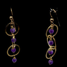 Load image into Gallery viewer, Amethyst 14K Gold Filled Exotic Drop Earrings | Purple/Gold | 2 1/4" Long |