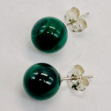 Load image into Gallery viewer, Malachite Sterling Silver Post Round Earrings | 8mm | Green | 1 Pair |