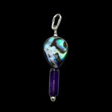 Load image into Gallery viewer, Amethyst, Abalone Sterling Silver Pendant| 1 3/4" Long| Purple, Blue| 1 Pendant|