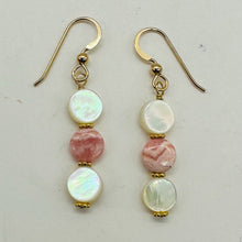 Load image into Gallery viewer, Rhodocrosite Mother of Pearl 14K Gold Filled Drop Earrings | 1 3/4"| Pink White|