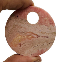 Load image into Gallery viewer, Natural, Untreated Lacy Pink Rhodochrosite 50mm Pi Circle Pendant Bead