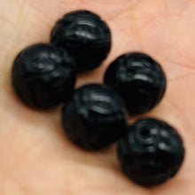 Load image into Gallery viewer, Dragon Long Life Carved Onyx Round Pendant Bead | 12mm | Black | 1 Bead |