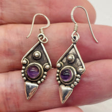 Load image into Gallery viewer, Amethyst Sterling Silver Antiqued Earrings | 1 1/2" Long | Purple | 1 Pair |
