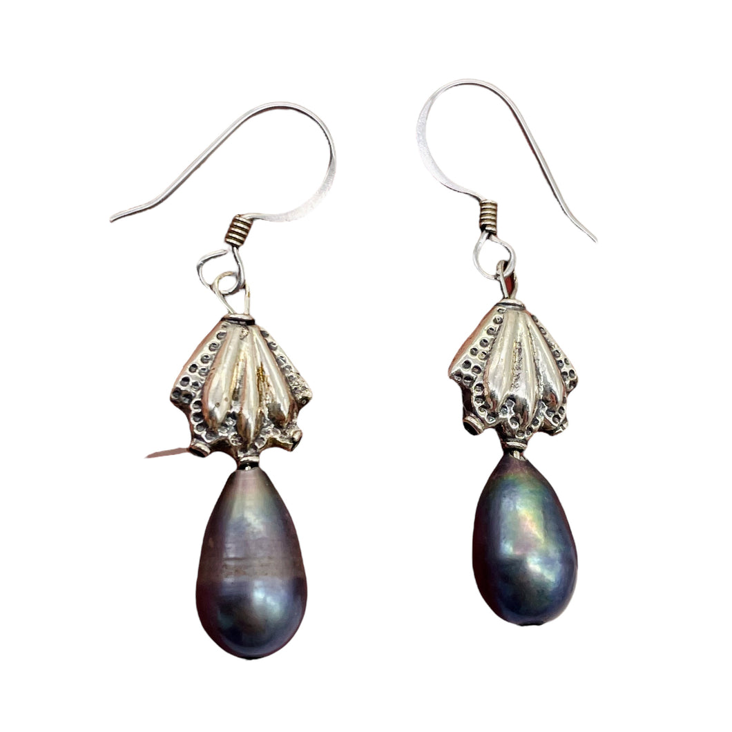Rainbow Pearl Sterling Silver Dangle Earrings | 1 1/2