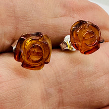 Load image into Gallery viewer, Amber Rose Flower Post Stud Earrings | 9mm | Amber | 1 Pair Earrings |