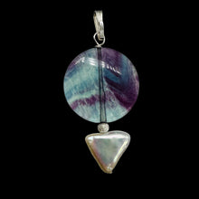 Load image into Gallery viewer, Fluorite and Pearl Sterling Silver Pendant | 1 3/4" Long | Purple, White |