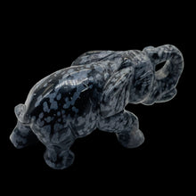 Load image into Gallery viewer, Snowflake Obsidian Carved Elephant Pendant Figurine | 1" Tall | Grey Black