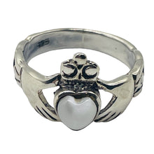 Load image into Gallery viewer, Mother of Pearl Sterling Silver Heart Claddagh Ring | Size 5 | Silver | 1 Ring |