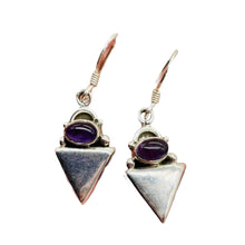 Load image into Gallery viewer, Amethyst Sterling Silver Triangle Earrings | 1" Long | Purple | 1 Pair |