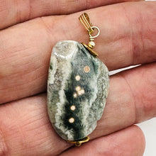 Load image into Gallery viewer, Ocean Jasper 14K Gold Filled Pendant| 1 5/8" Long| Gold, Green, Gray| 1 Pendant|