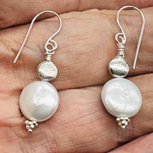 Load image into Gallery viewer, Creamy White Coin Fresh Water Pearl Earrings | 1 1/4" Long | White | 1 Pair |