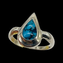Load image into Gallery viewer, Turquoise Sterling Silver Teardrop Ring | Size 7.75 | Blue Black | 1 Ring |