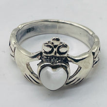 Load image into Gallery viewer, Mother of Pearl Sterling Silver Heart Claddagh Ring | Size 5 | Silver | 1 Ring |